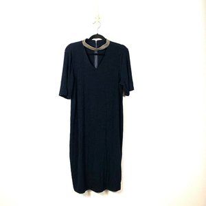 Chico’s Travelers 2 Large Navy Blue Neck-Band Choker Slinky Dress 570211835